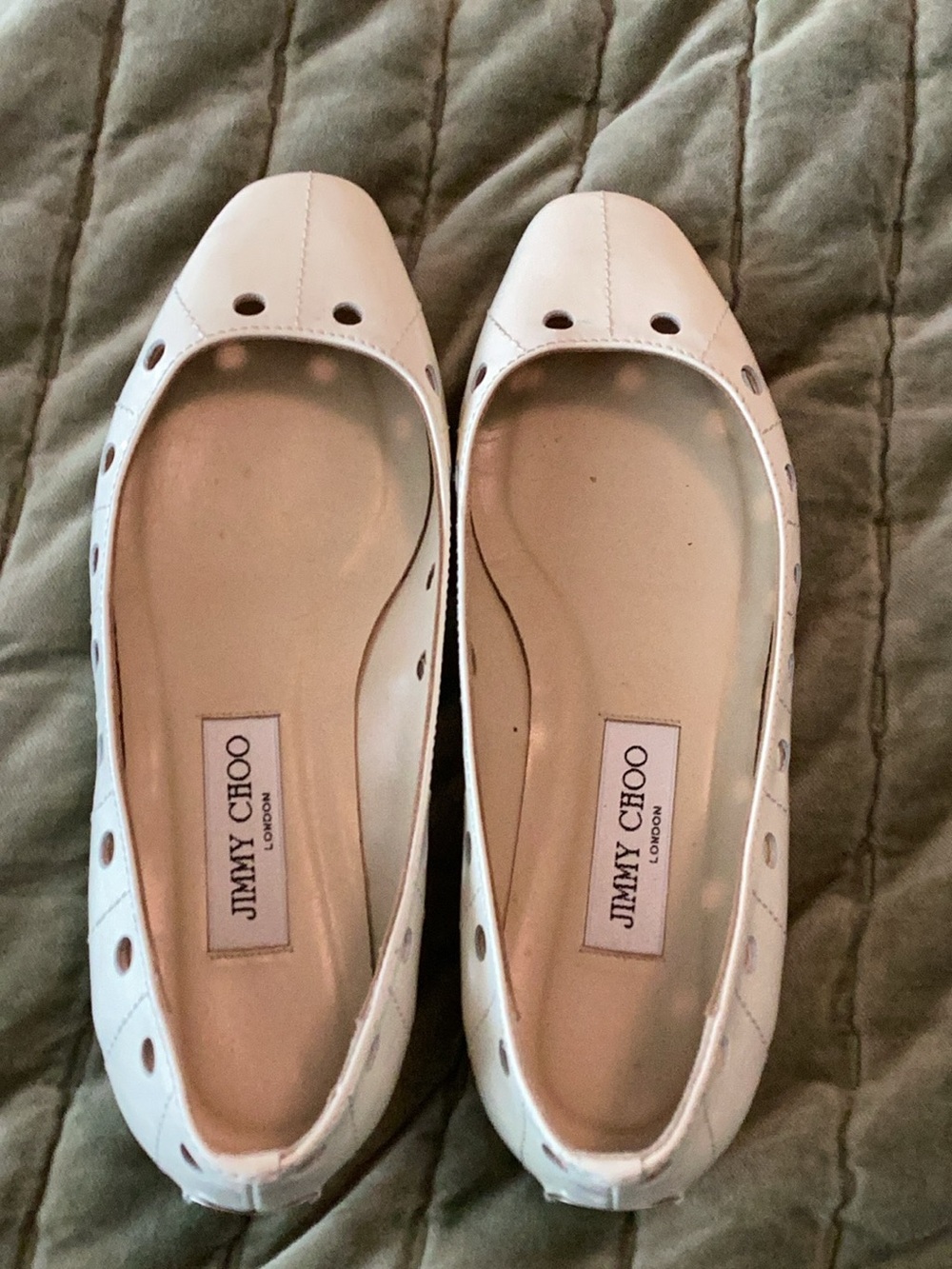 Jimmy Choo White Perforated Leather Flats